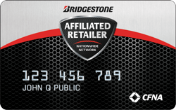A bridgestone affiliated retailer card with the name john q public on it