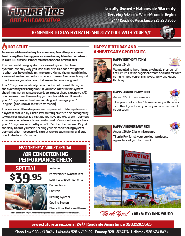 August Newsletter at 
Future Tire and Automotive in AZ