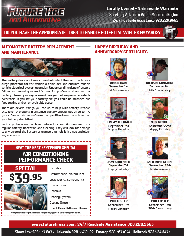 September Newsletter at Future Tire and Automotive in AZ