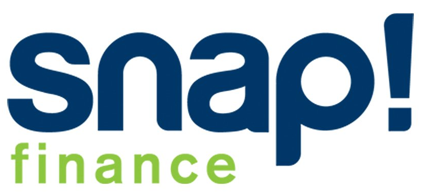 The snap finance logo is blue and green on a white background.