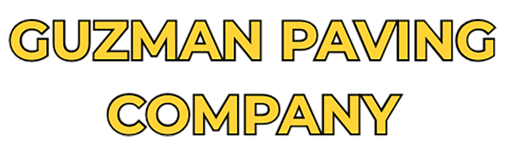 Logo for Guzman Paving Company, yellow text on white, with a black outline around each letter.