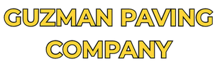 Logo for Guzman Paving Company, yellow text on white, with a black outline around each letter.