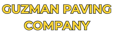Logo for Guzman Paving Company: Yellow block letters with black outlines.