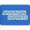 American Express logo on blue background.