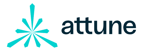 The attune logo is blue and black with a star in the middle.