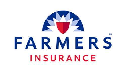 A farmers insurance logo with a shield and sun on a white background.