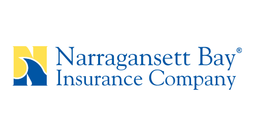 The narragansett bay insurance company logo is blue and yellow