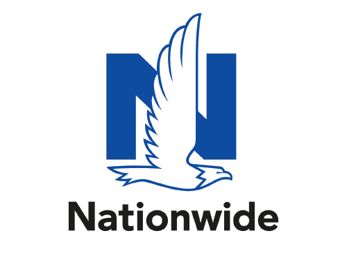 A blue and white logo for nationwide with an eagle on it.