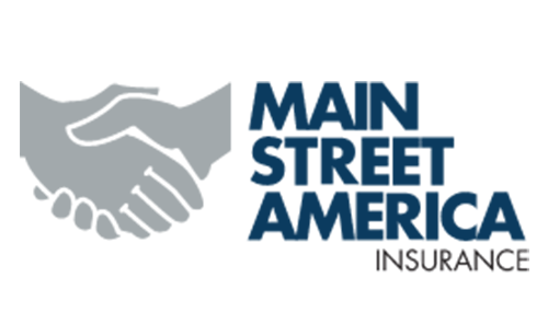 A logo for main street america insurance with two hands shaking