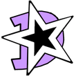 A black and white star with a purple circle around it.