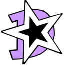 A black and white star with a purple circle around it.