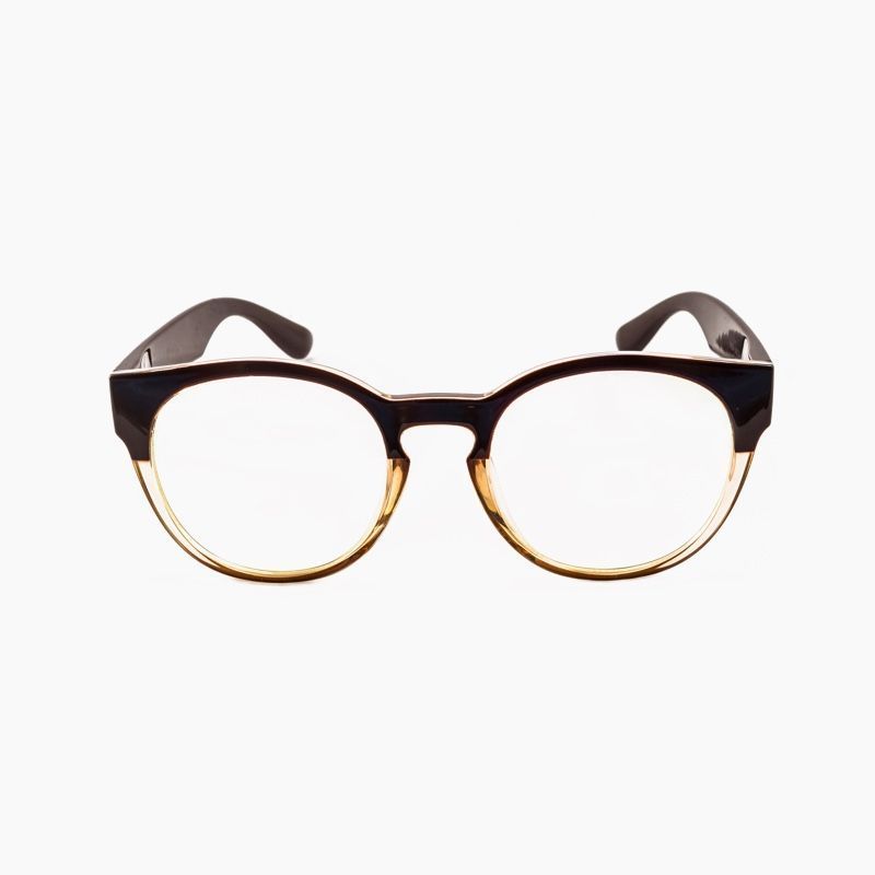 A pair of black and gold glasses on a white background