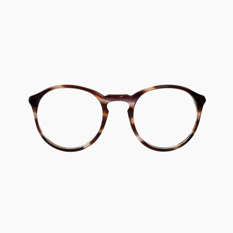 A pair of round glasses on a white background.