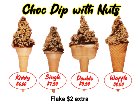 Vanilla choc top soft serve ice cream with nuts cairns