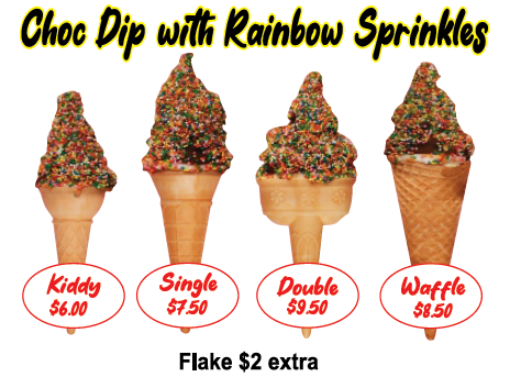 Vanilla choc top soft serve ice cream with sprinkles cairns
