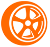 An orange wheel with a white rim on a white background.