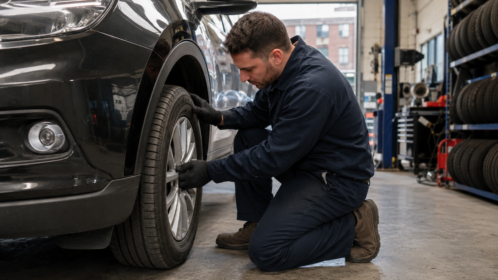 inspection at Boston tire shop checking wear patterns