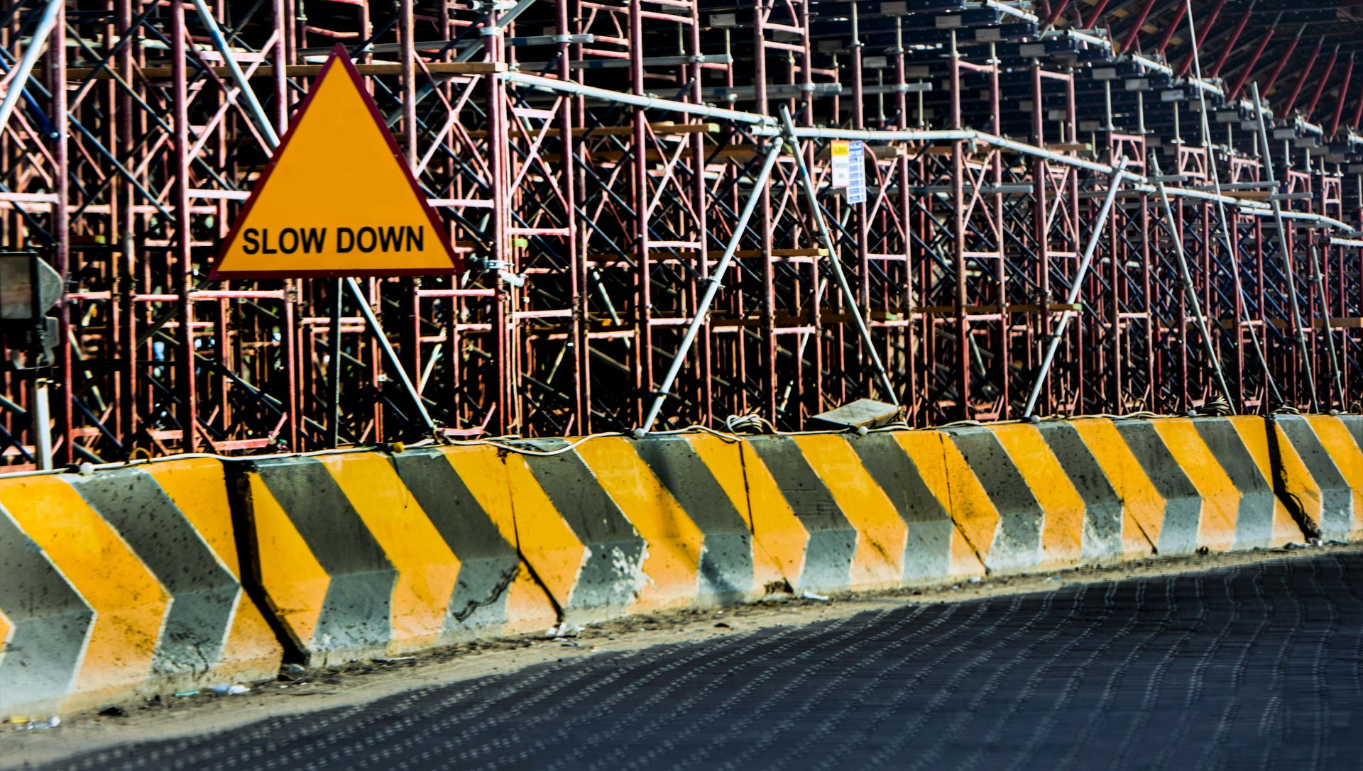 Construction zone. Orange triangle