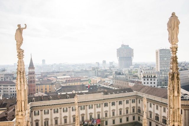 Foto della vista dello skyline di Milano dal Duomo di Milano