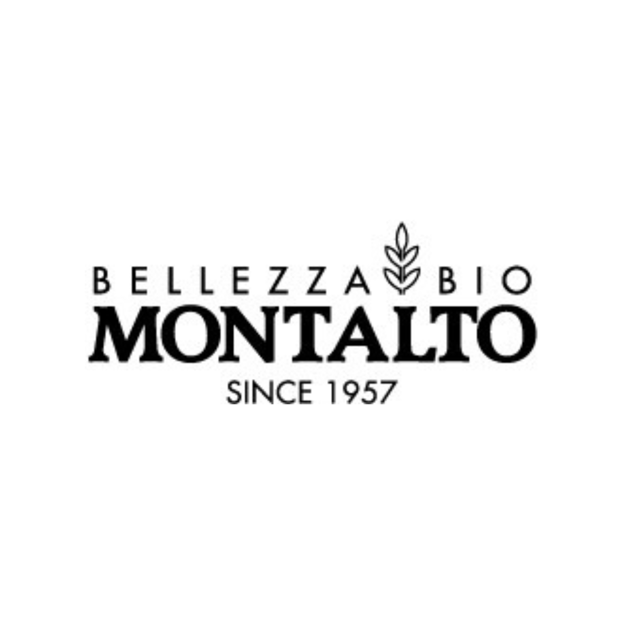un logo bianco e nero per bellezza bio montalto dal 1957 .