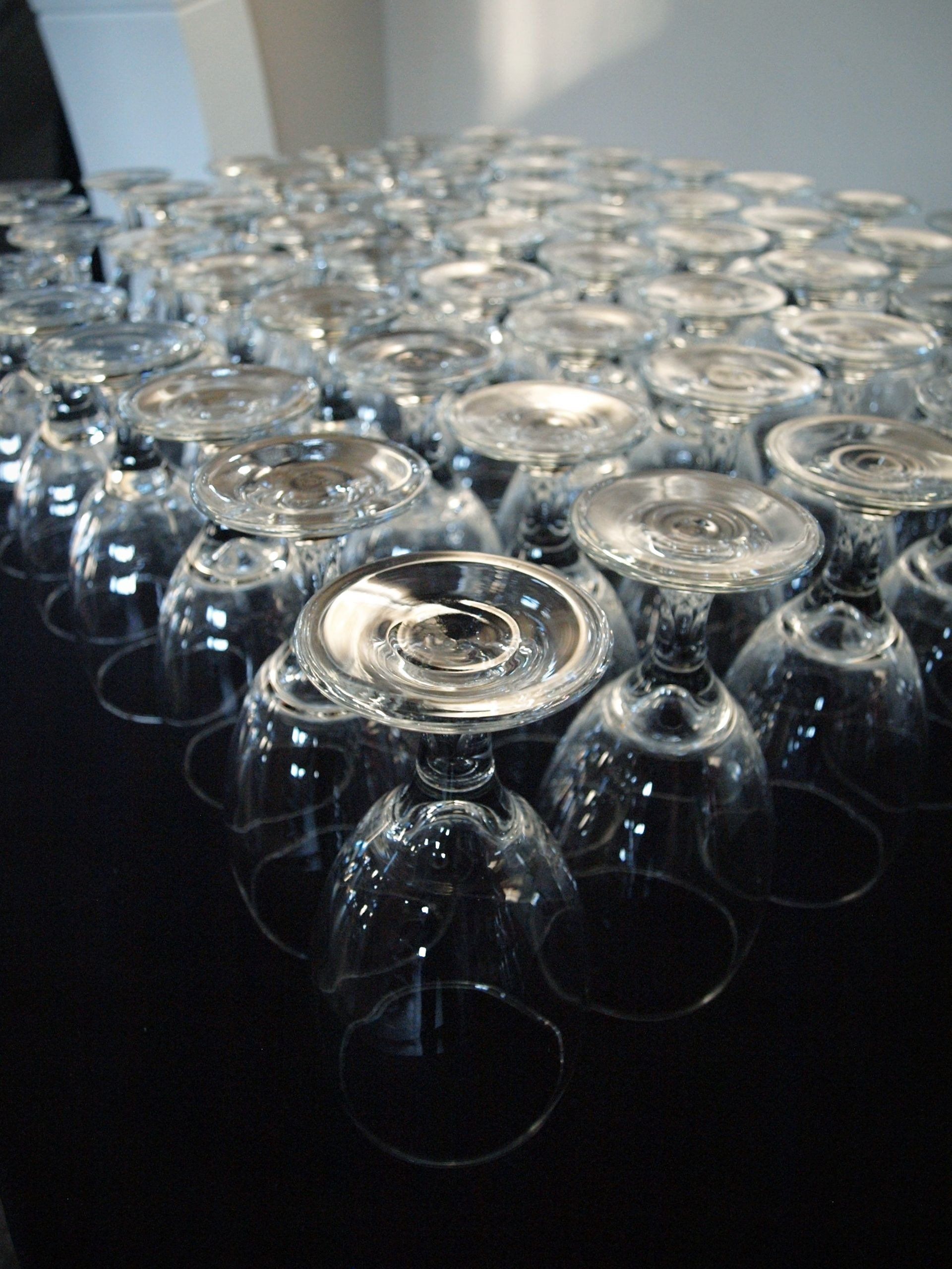 glasses set up on beverage table