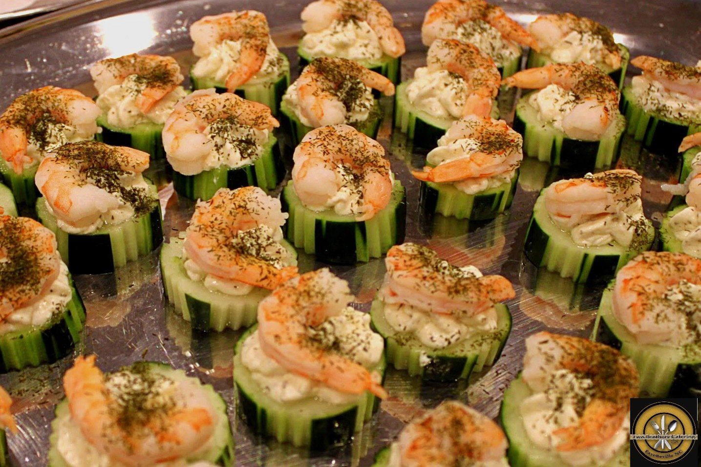 tray of cucumber shrimp appetizers