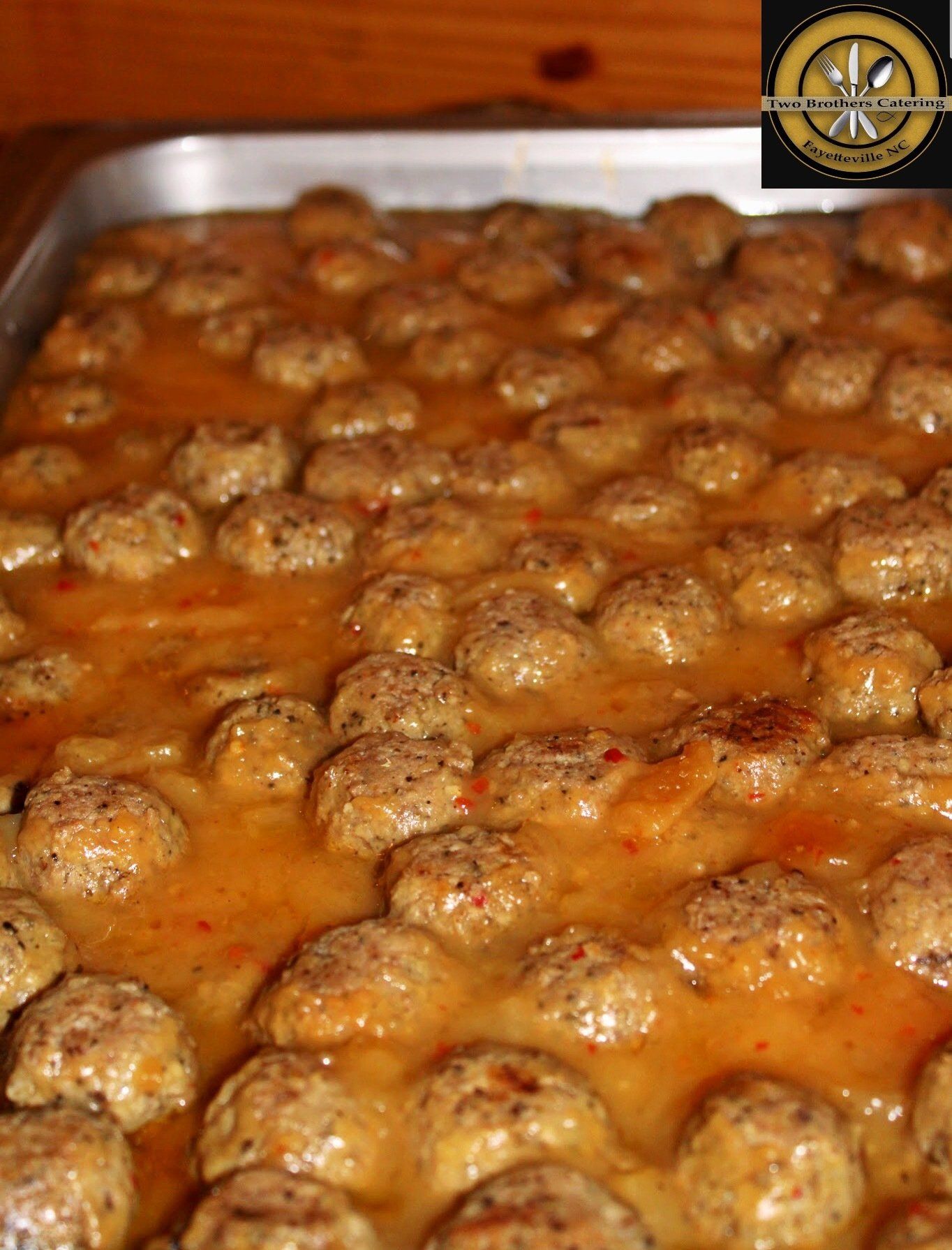 buffet pan filled with meatballs