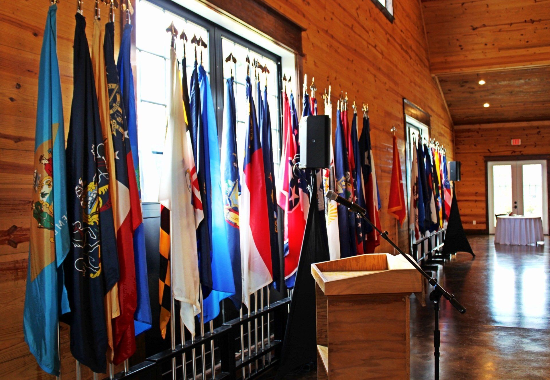 several flags lined up at the Military Balls venue