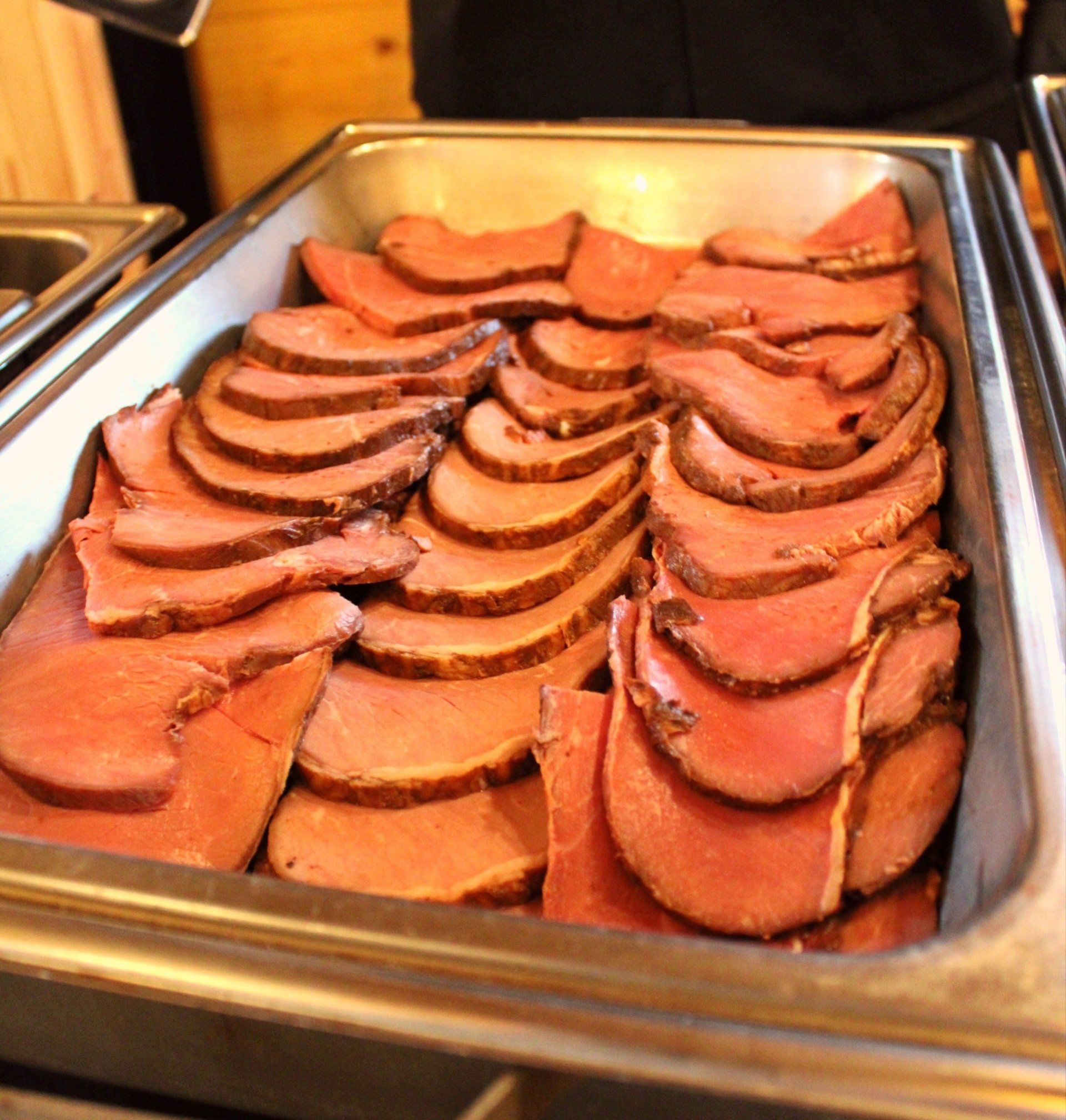 buffet pan filled with ham