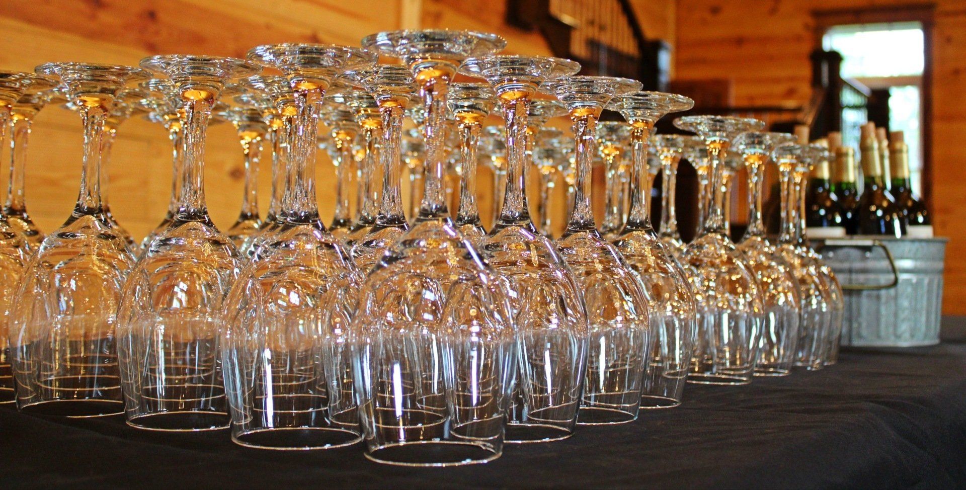 table filled with wine glasses
