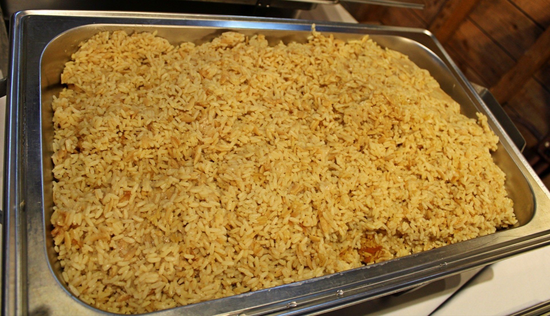 buffet pan filled with rice