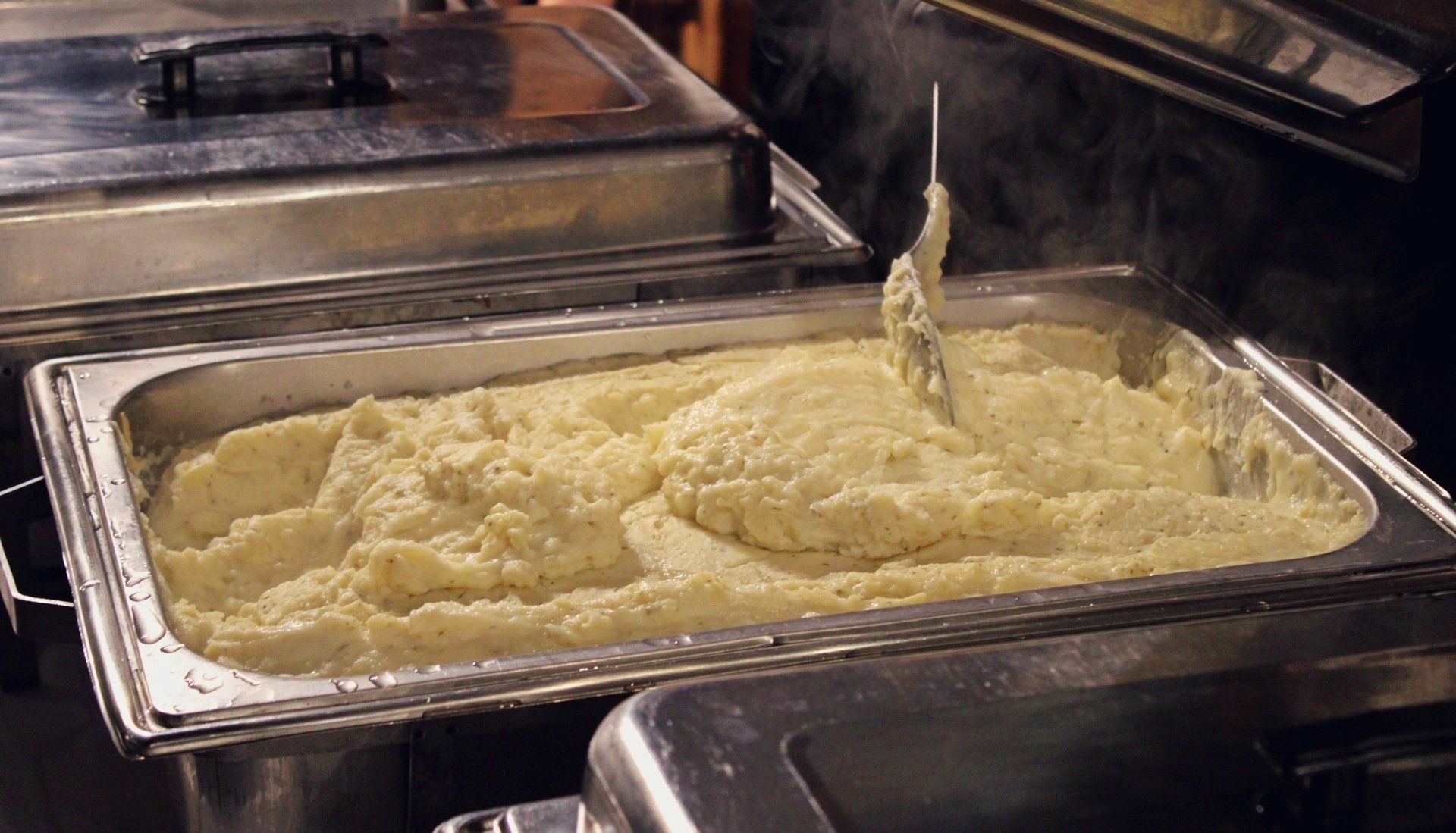 buffet tray filled with mashed potatoes