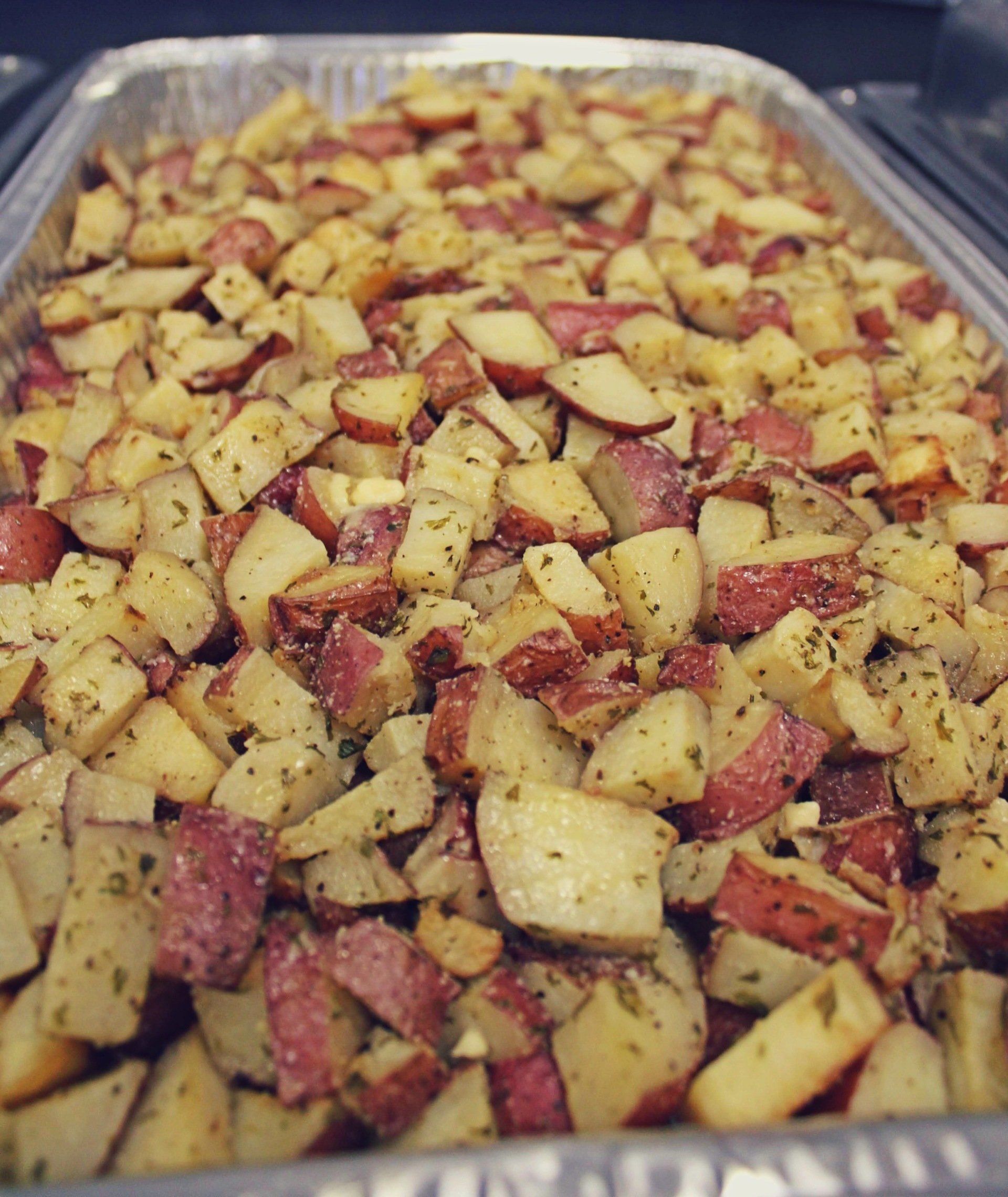 buffet pan filled with red roasted potatoes