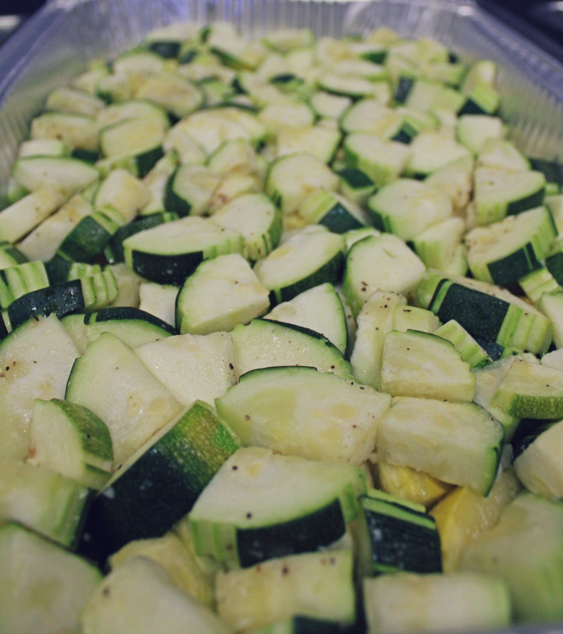 buffet pan of cooked zucchini