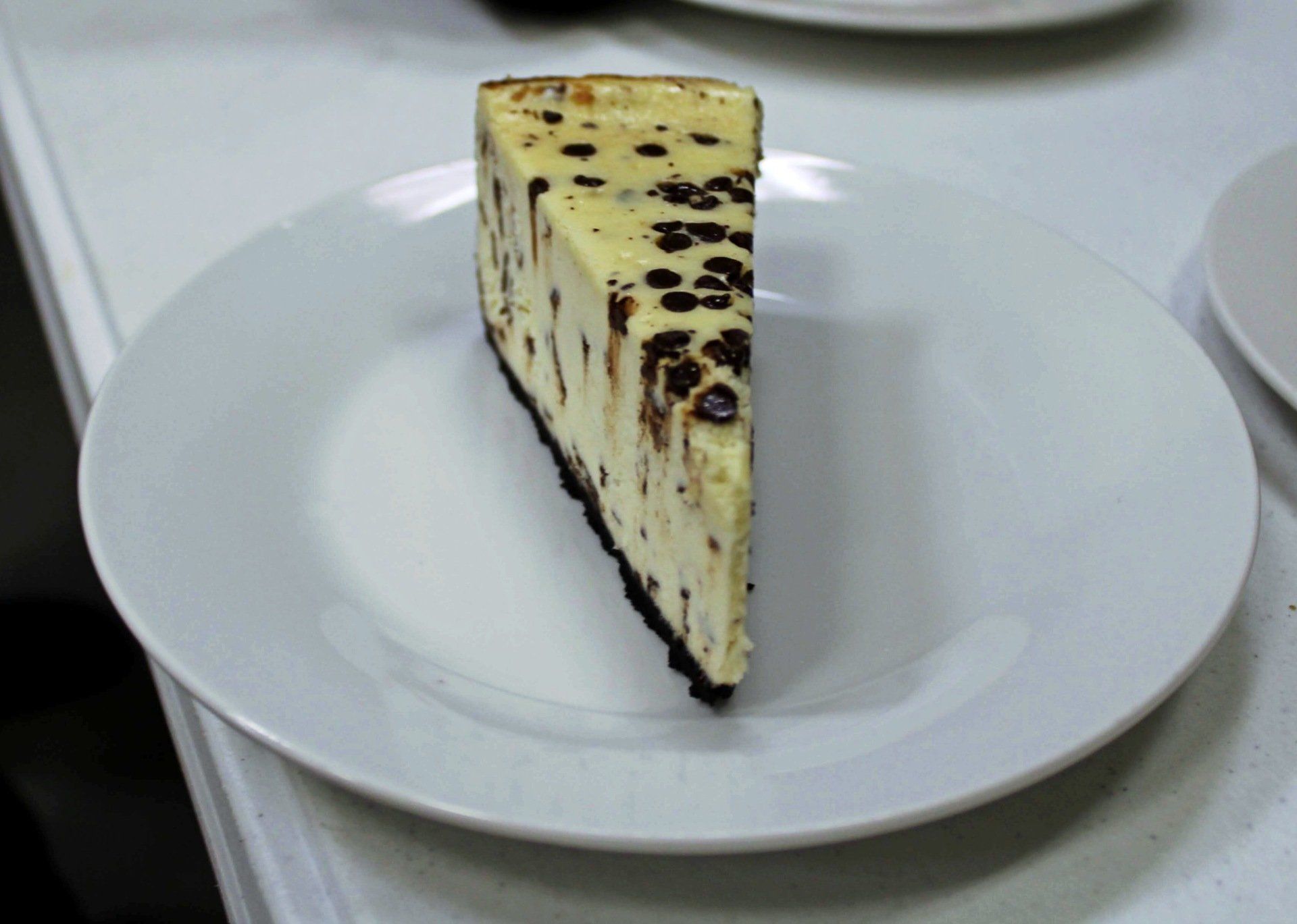 slice of chocolate chip cheese cake