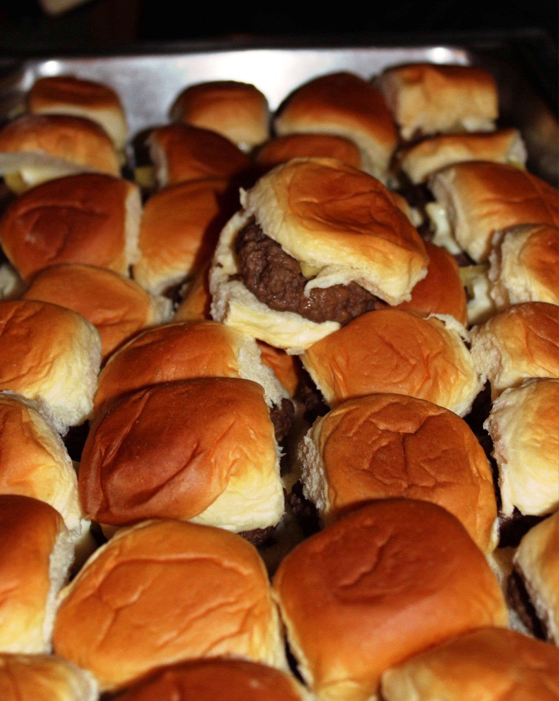 buffet pan filled with sliders