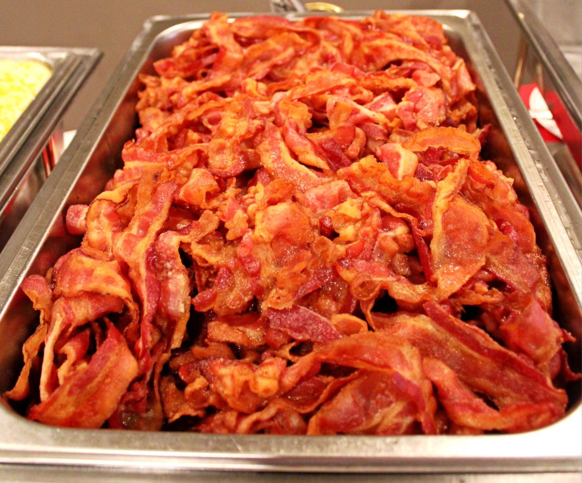 buffet pan filled with bacon