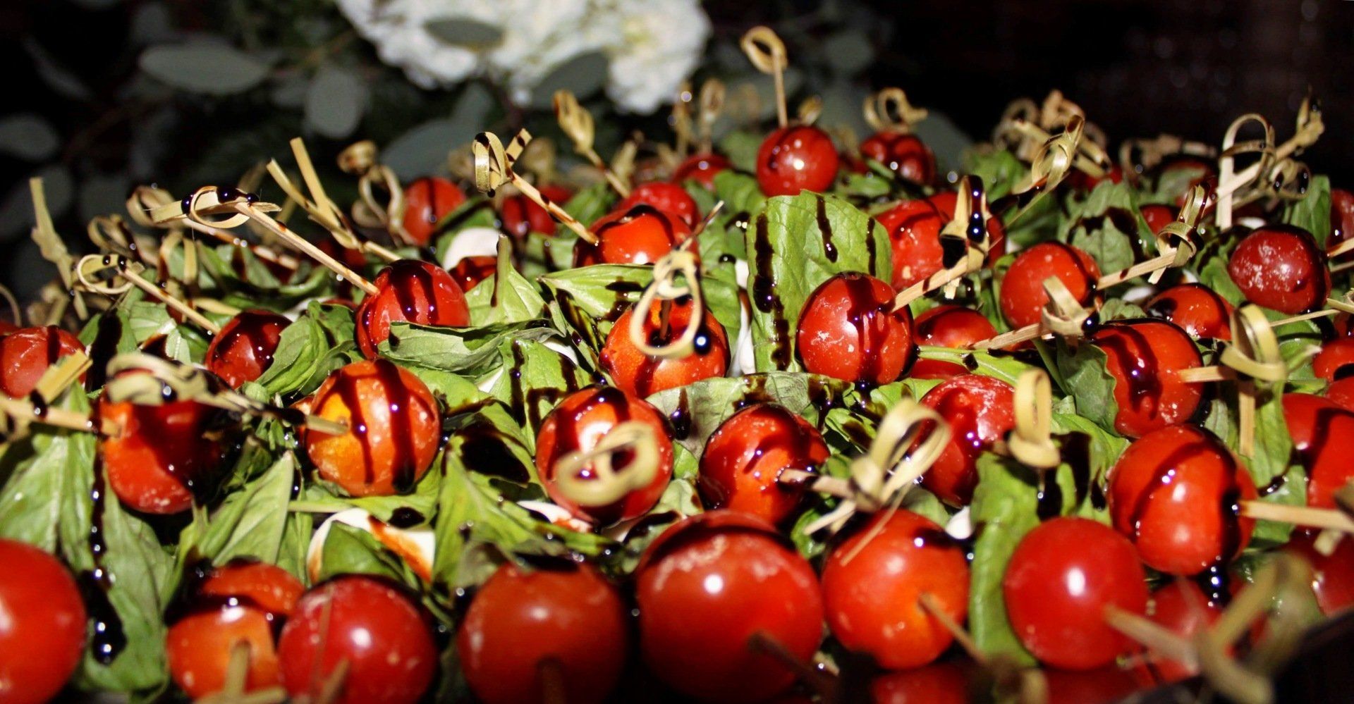 tray of caprese skewers