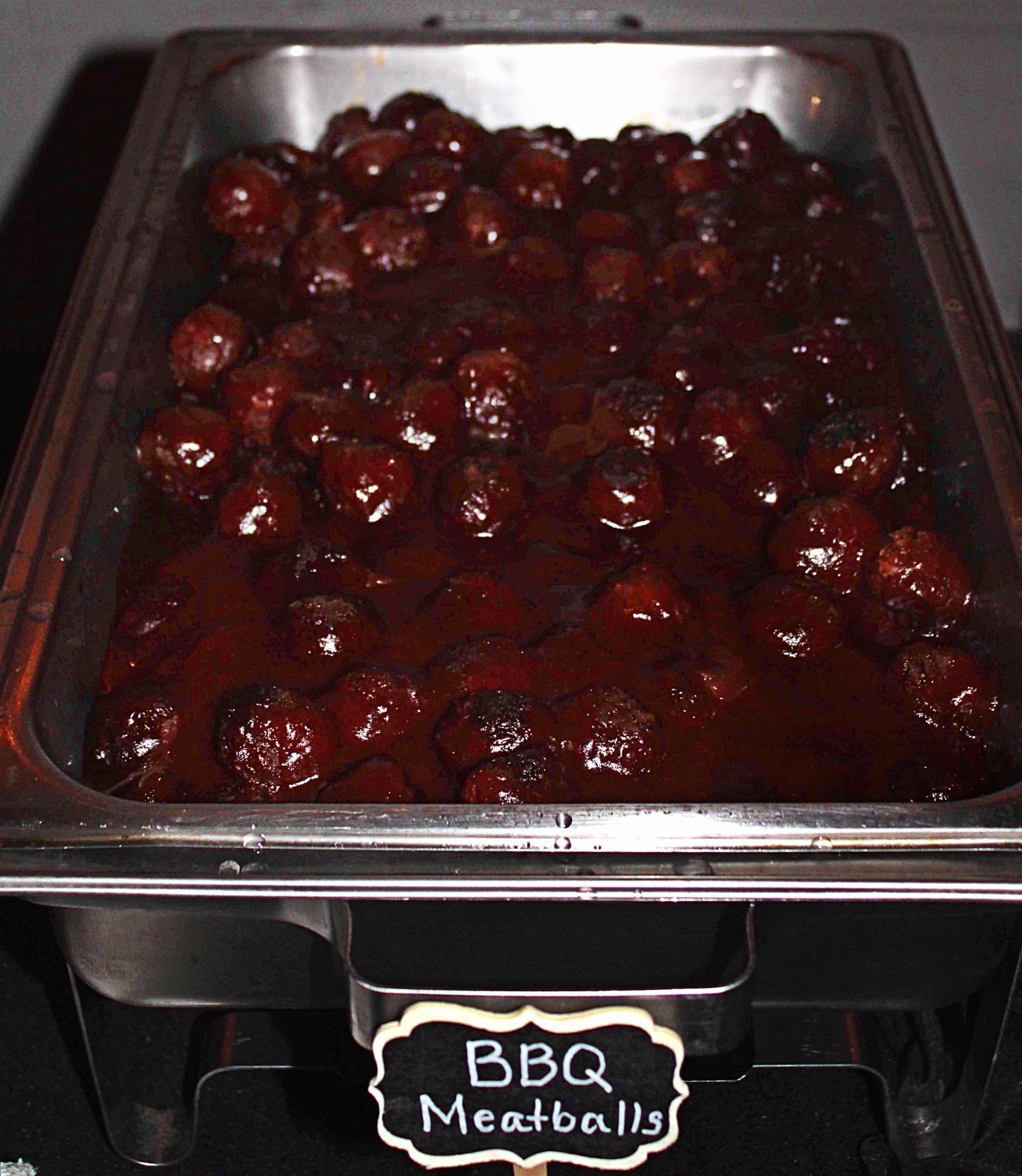 buffet pan fille with bbq meatballs