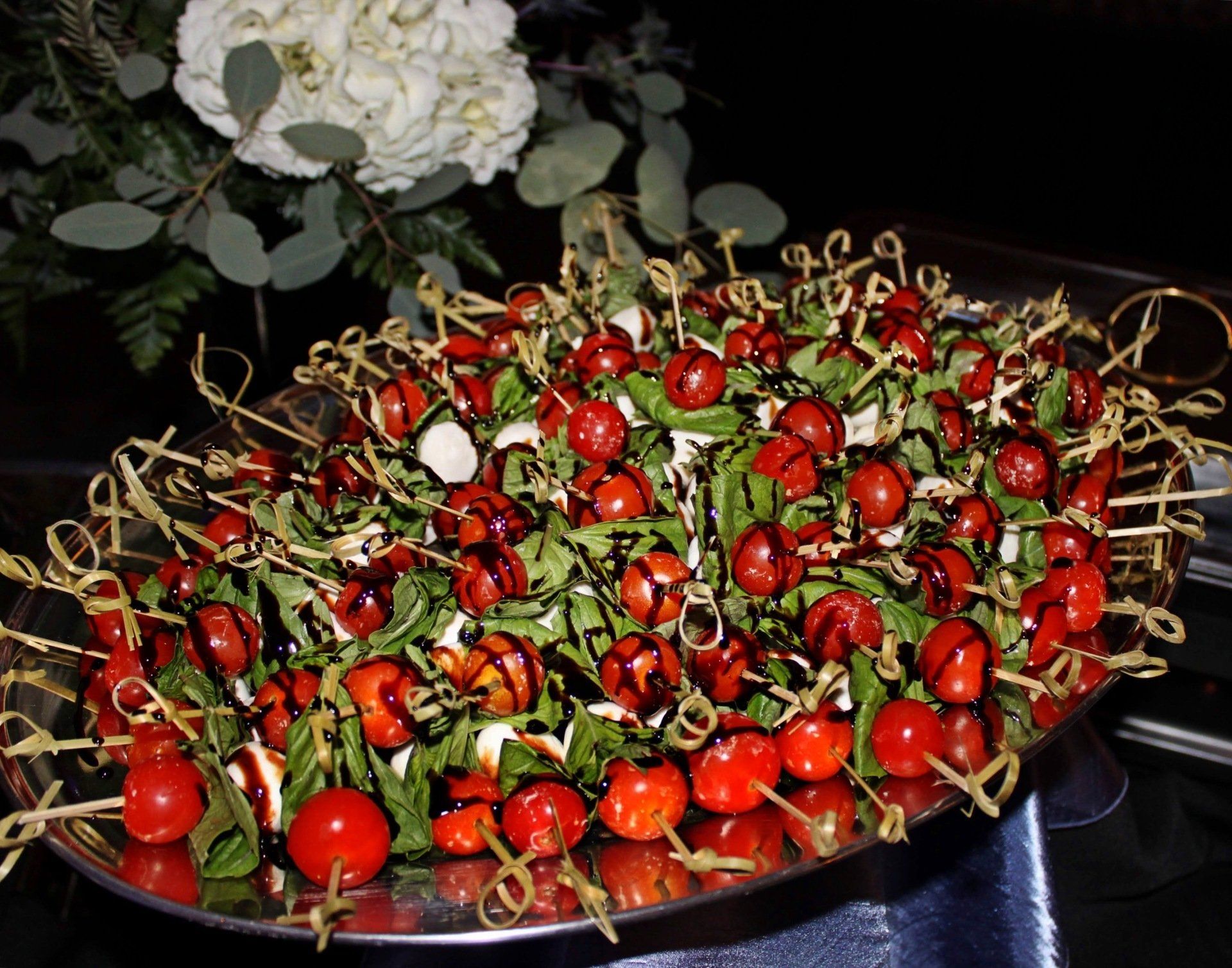 tray of caprese skewers