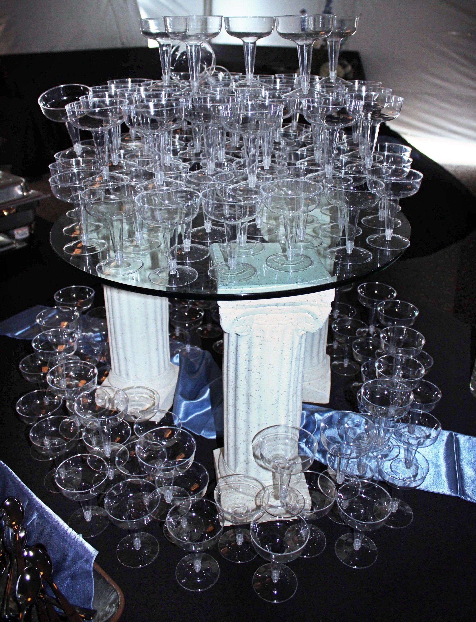 2 tiered display of champagne glasses