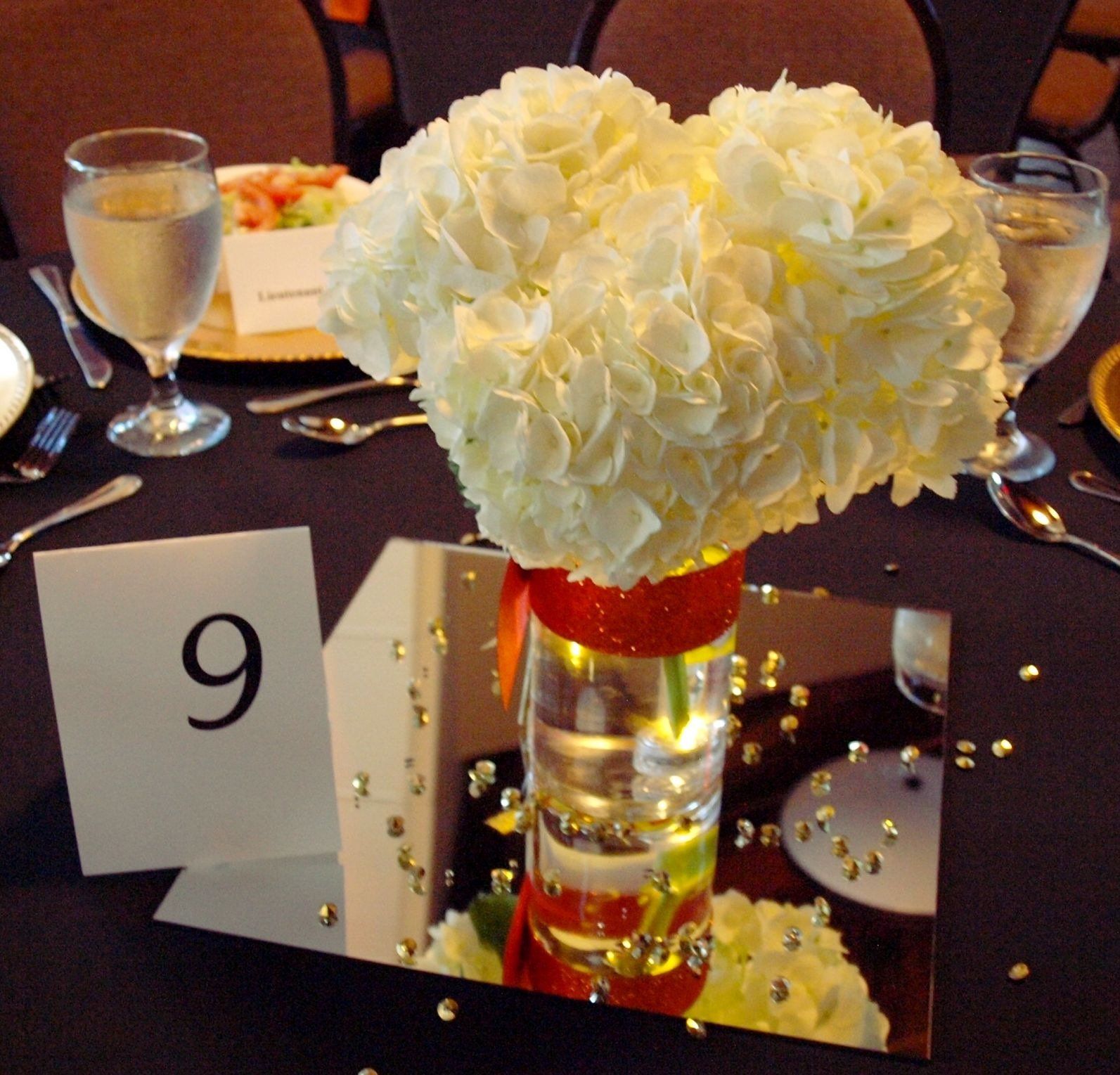 flower centerpiece on a set table
