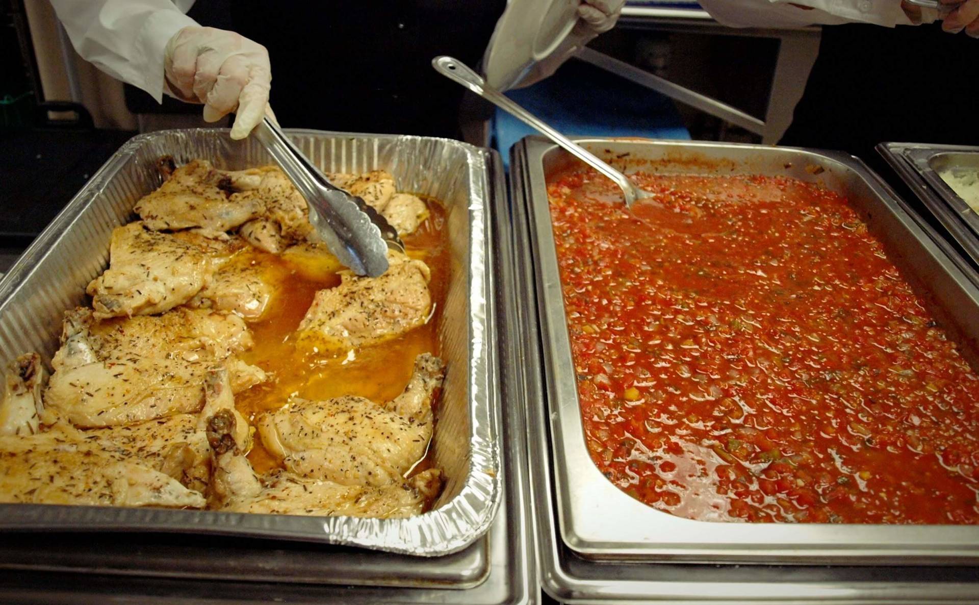 2 buffet pans filled with food