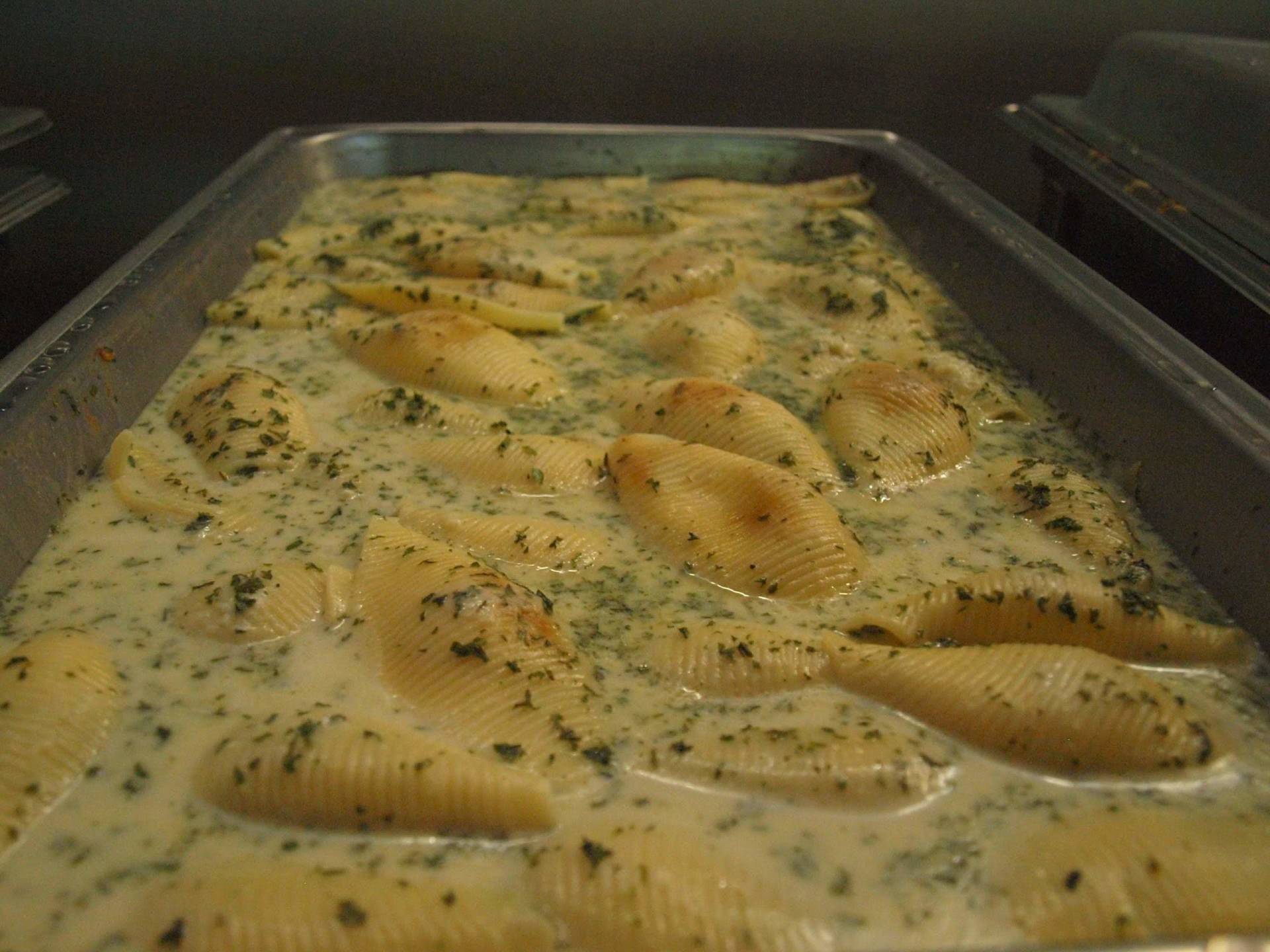 buffet tray filled with stuffed shells