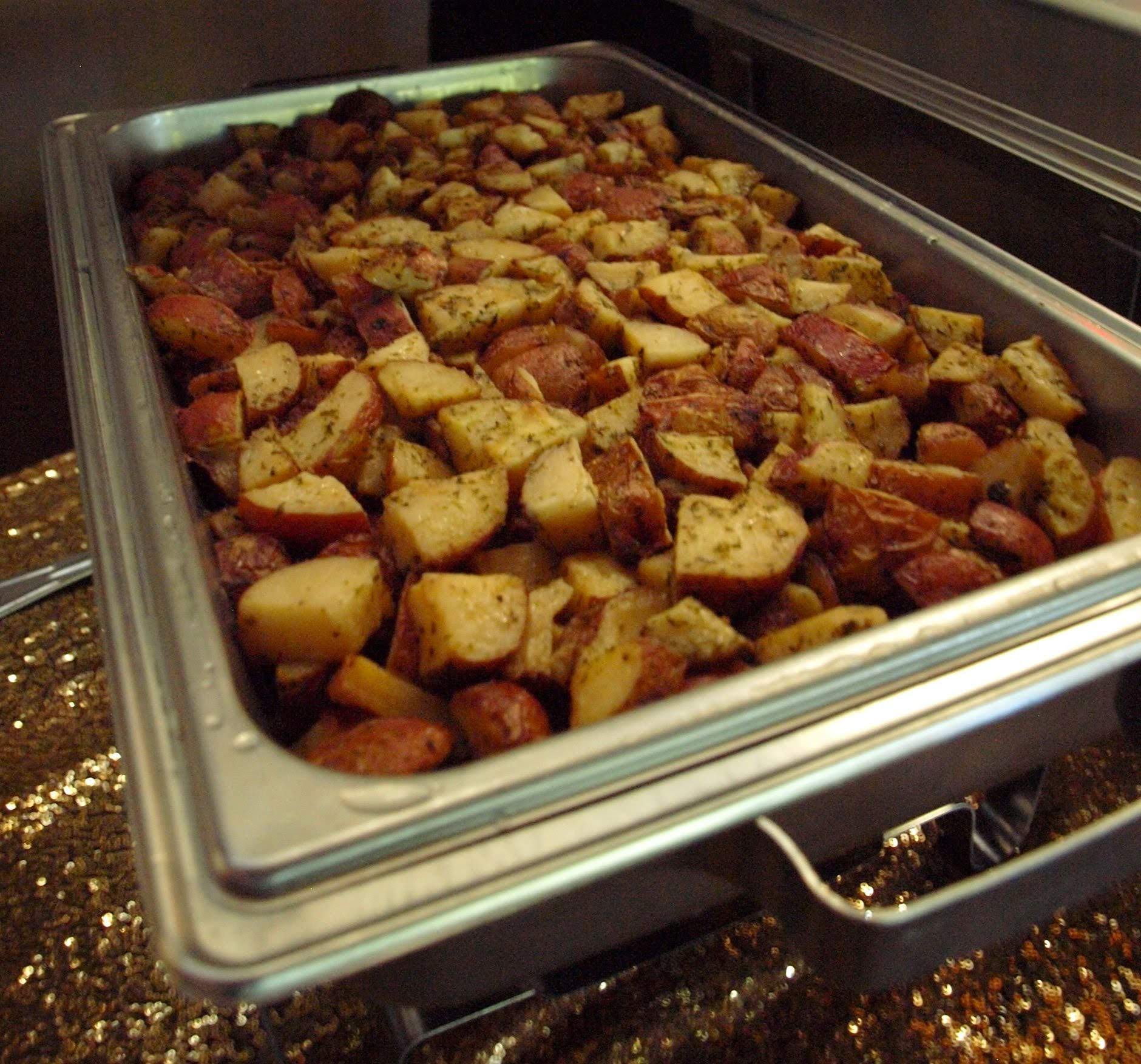 buffet tray filled with red skinned potatoes