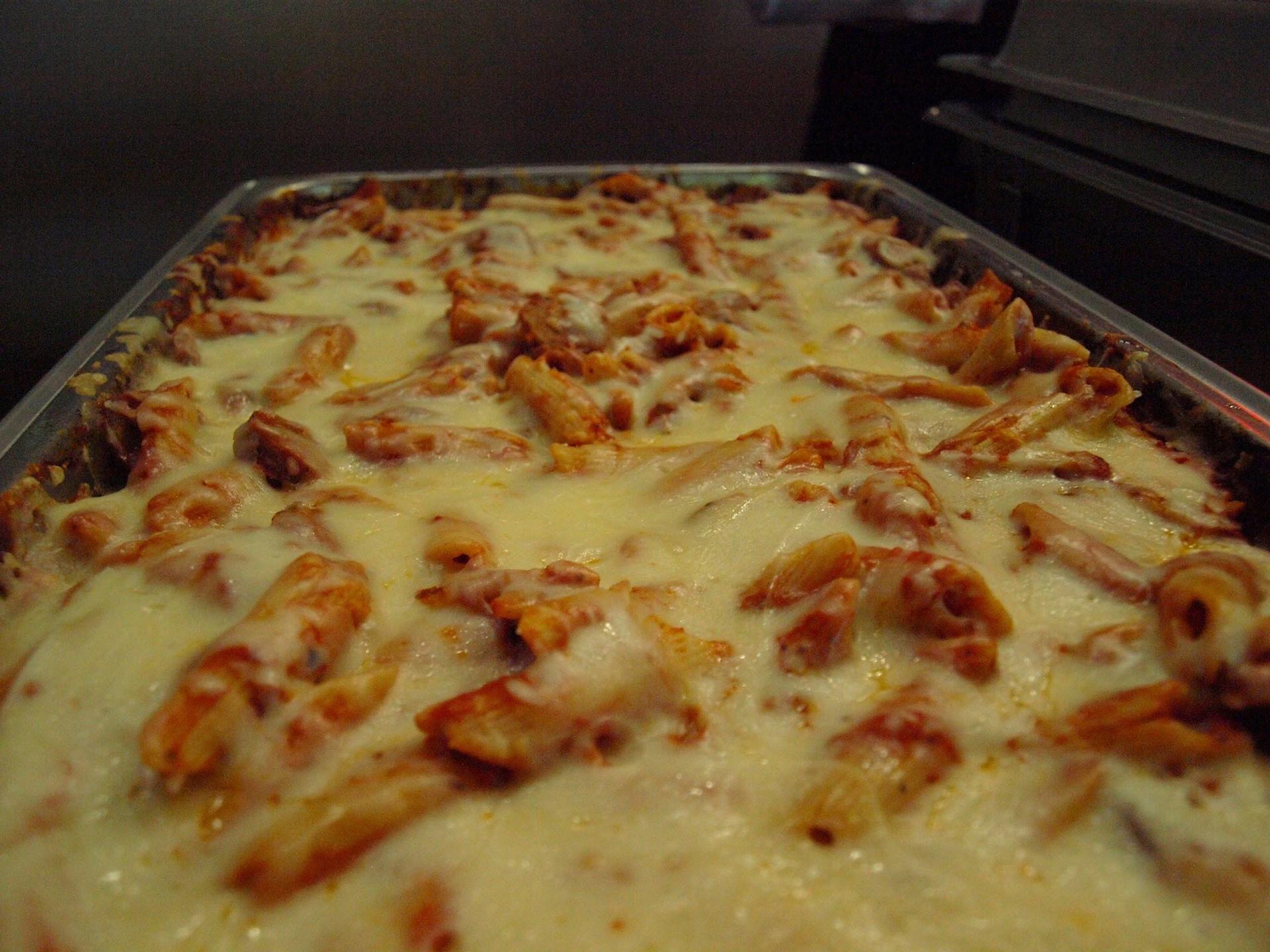 buffet tray filled with baked ziti