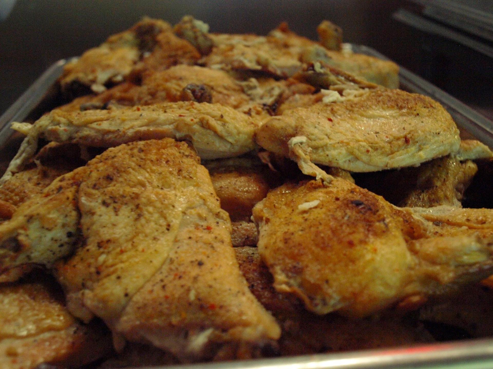 buffet tray filled with chicken