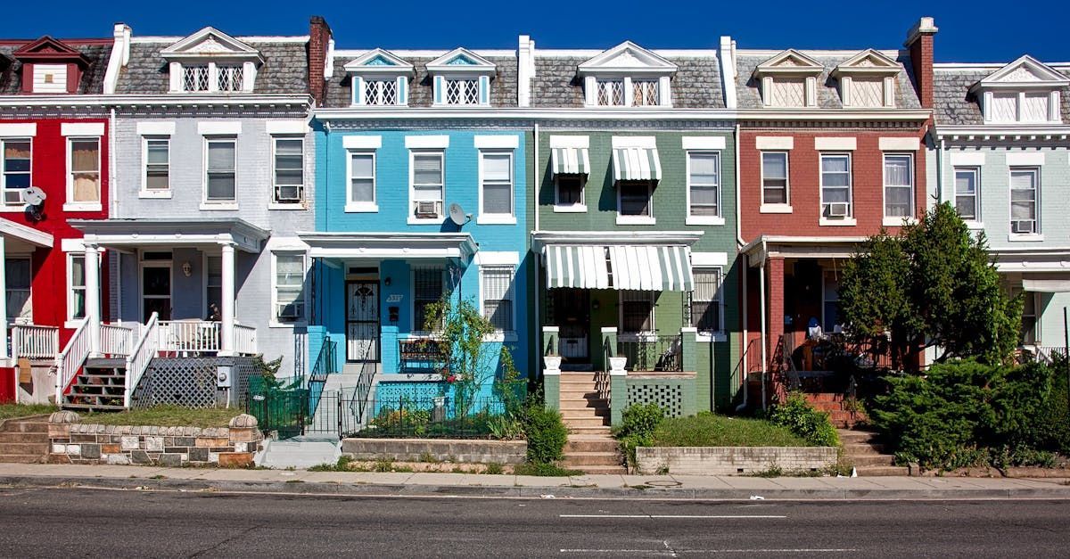 A row of colorful houses on a sunny day