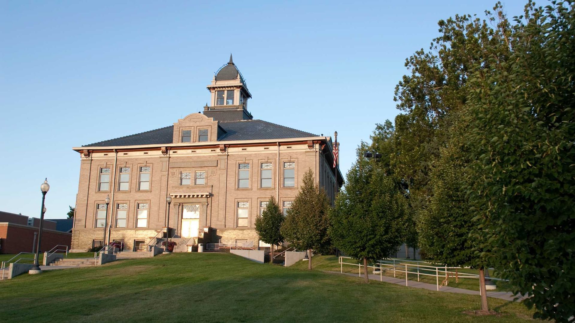 A large building with a clock tower on top of it
