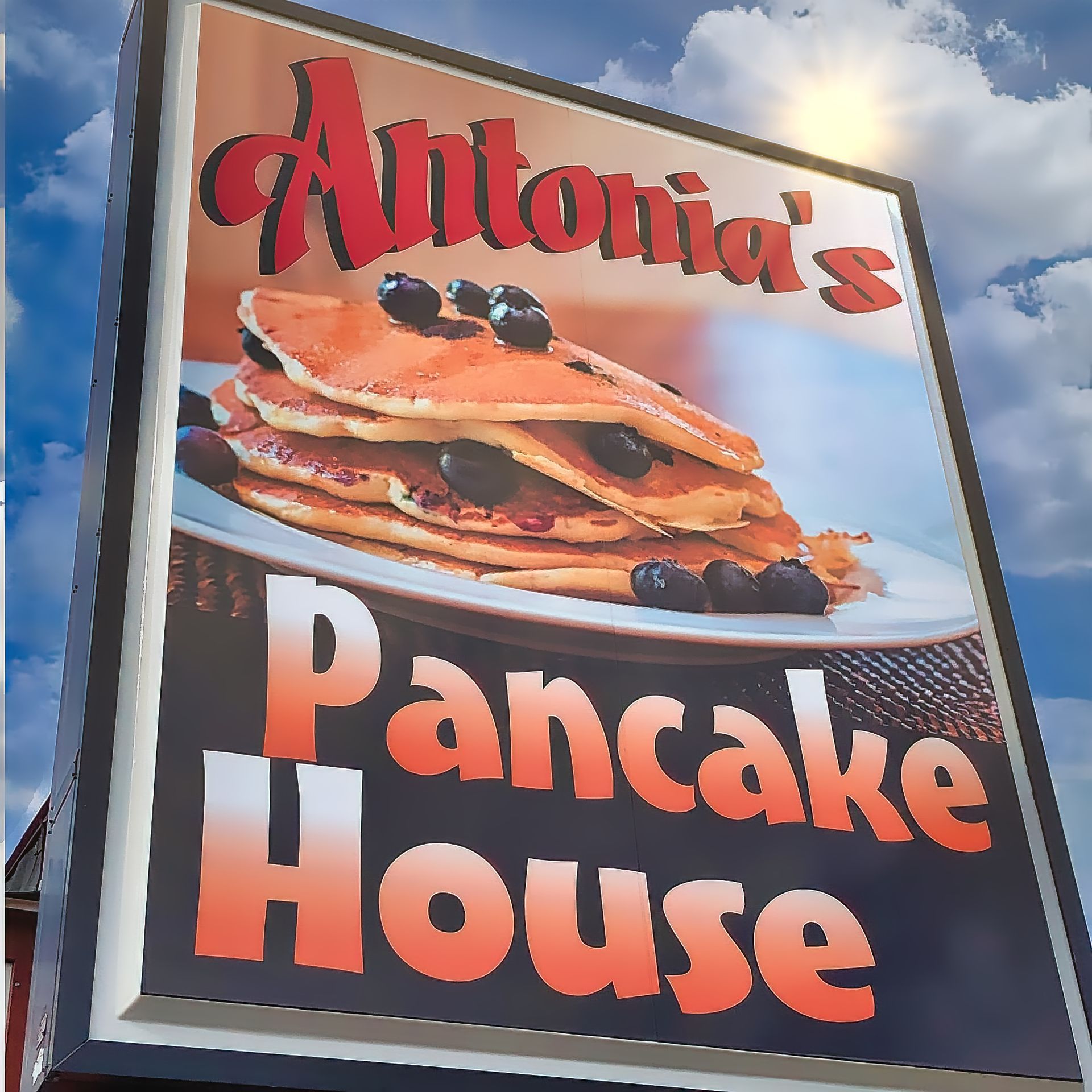Exterior sign for Antonia’s Pancake House